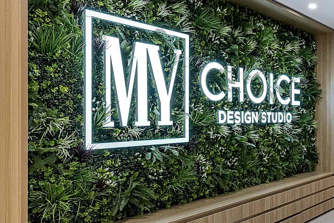 Mychoice design studio backlit logo