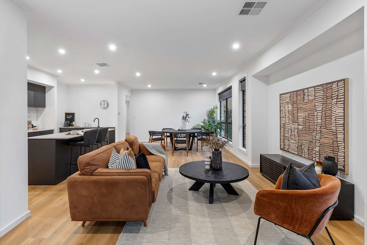 complete by weeks internal image of kitchen, living and dining