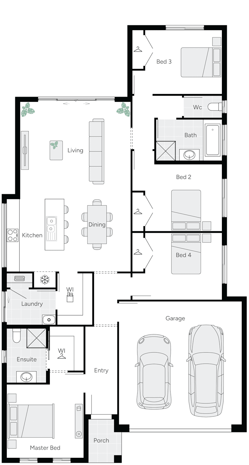 Dawn Three Single Storey House Floor Plan